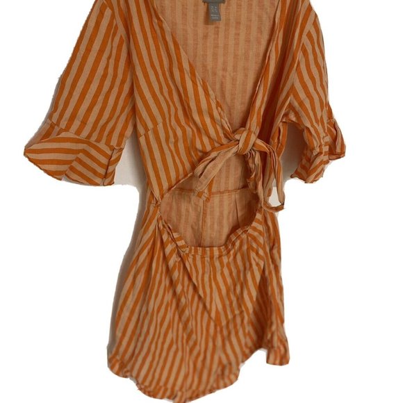 ASOS Pants - ASOS Orange Stripe Front Tie Women's Romper w 3/4 Sleeves Jumpsuit Size 4